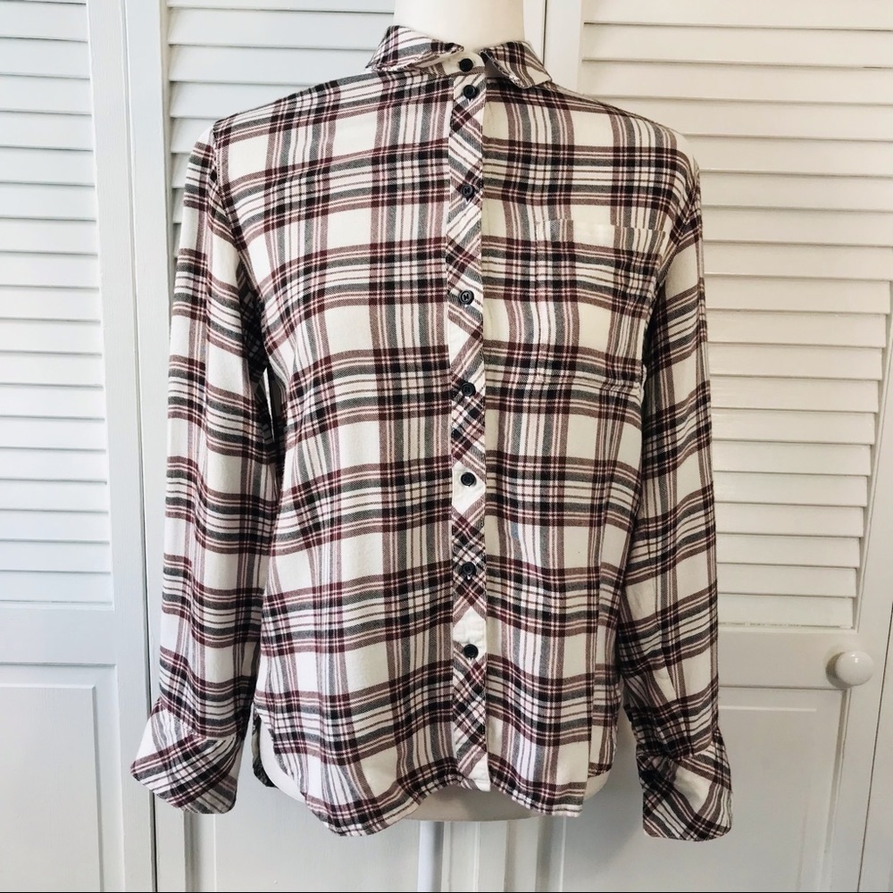 2/$25 TREASURE & BOND White Plaid Button Down Shirt Size Extra Small
